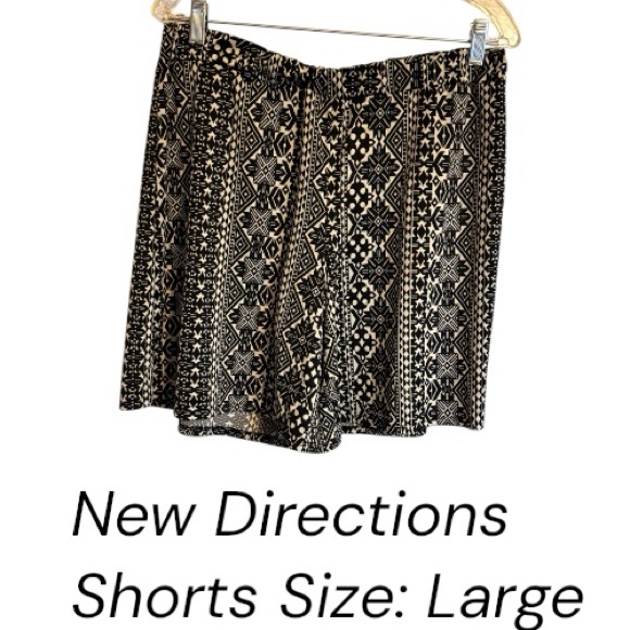 new directions Pants - Black/Cream Geometric Print Women's Shorts LARGE #H